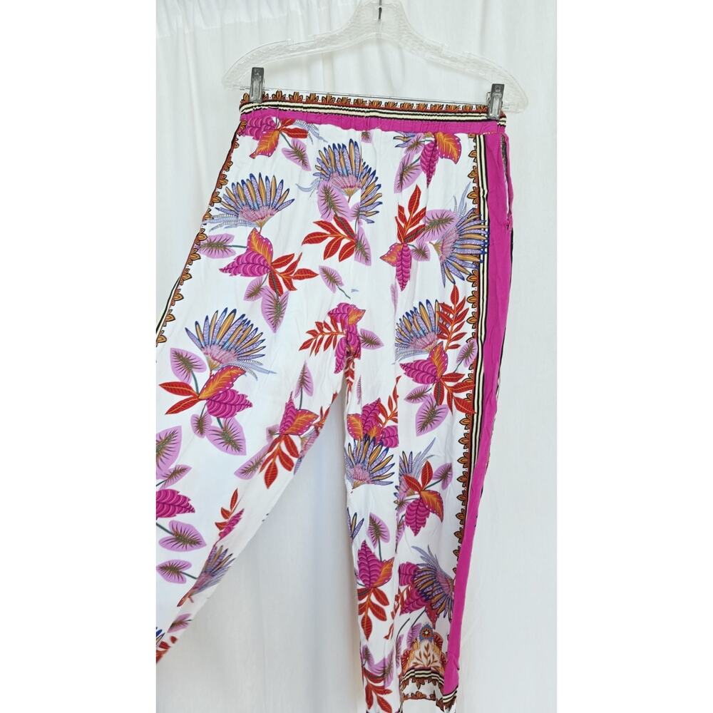 Haute Hippie 100% Rayon Pink White Tropical Floral Wide Leg Pant XS Coastal Boho - Picture 8 of 12